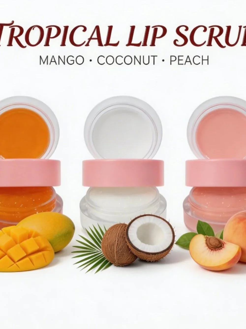 Tropical Lip Scrub Trio - Mango, Coconut & Peach Set